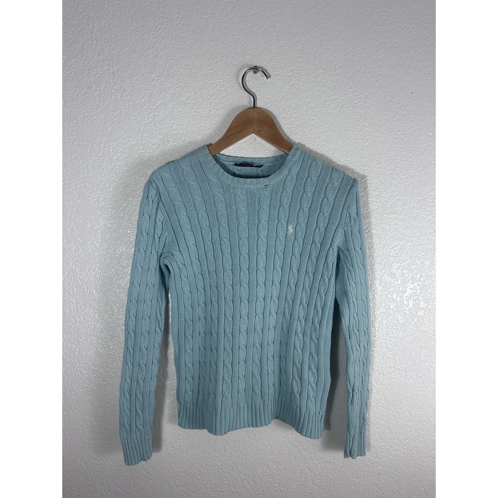 Polo Ralph Lauren Sport Cable Knit Sweater Light Blue Crewneck Women's Size S